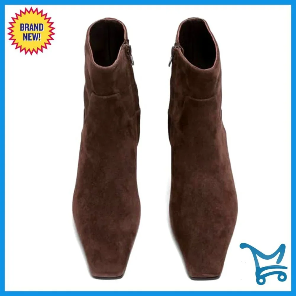 Square Toe Ankle Boots Low Heel Booties Side Zip Comfortable Winter Shoes